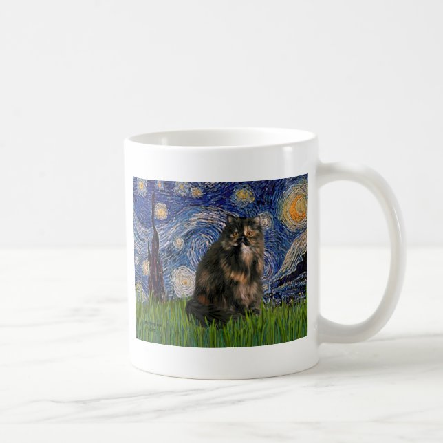 Taza De Café Noche estrellada - gato persa calicó (Derecha)