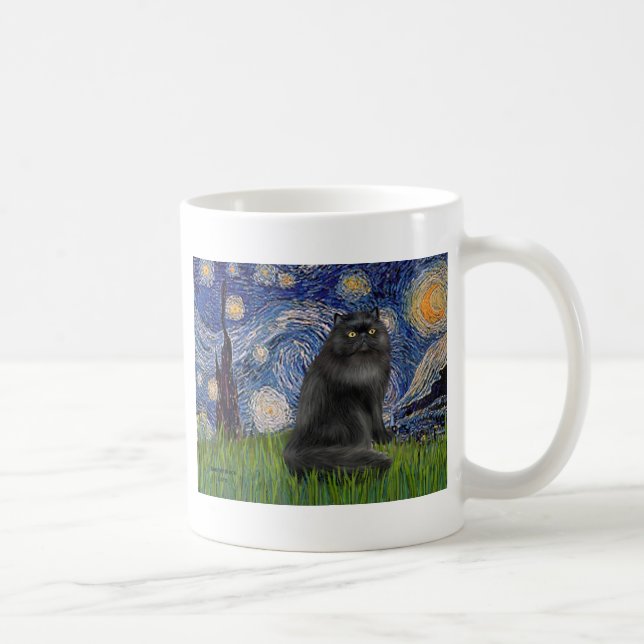 Taza De Café Noche estrellada - gato persa negro (Derecha)