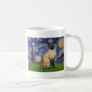 Taza De Café Noche estrellada - Pieza de foco de gato siamés