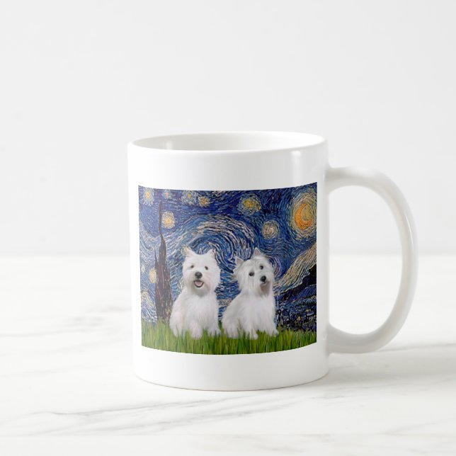 Taza De Café Noche estrellada - Westies (dos) (Derecha)