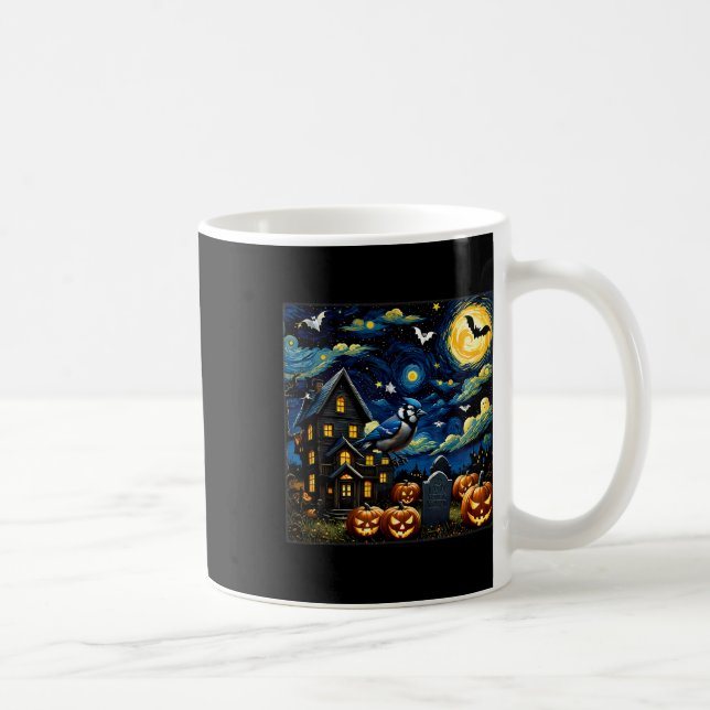 Taza De Café Noche Halloween Blue Jay Starry (Derecha)