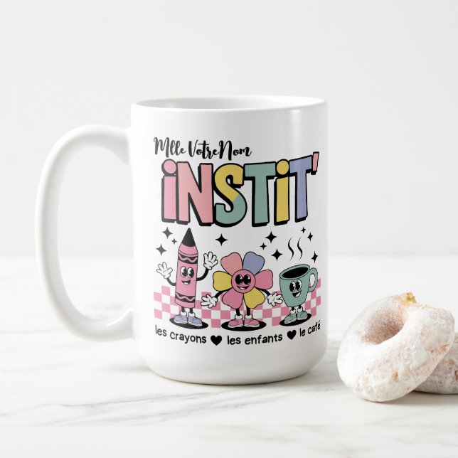 Taza De Café Nom Personnalisé Mignon Retro Pour Instit' (Con donut)