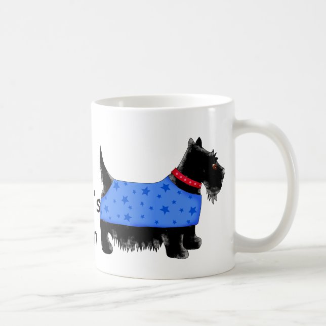 Taza De Café Nombra de abrigo azul de perro escocés negra perso (Derecha)