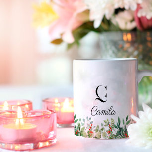 Taza De Café Nombra de la acuarela floral botánica Mug