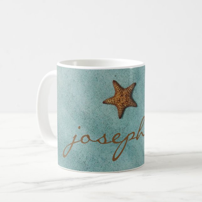 Taza De Café Nombrado pez estrella en la playa (Anverso izquierdo)