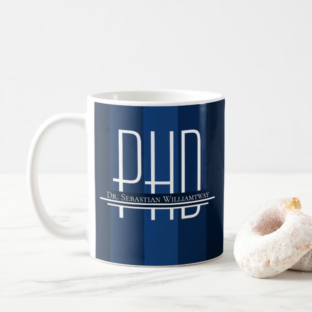 Taza De Café Nombrar Graduado Azul PhD Café Mug (Con donut)