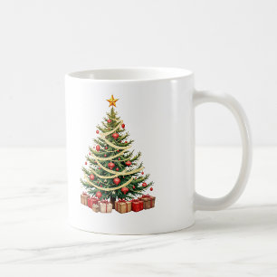 Taza De Café Nombre, Árbol Tradicional Decorado, Feliz Navidad