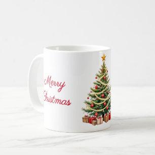 Taza De Café Nombre, Árbol Tradicional Decorado, Feliz Navidad
