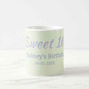 Taza De Café Nombre audaz pastel verde púrpura cumpleaños 16