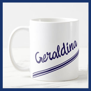 Taza De Café Nombre azul brillante en blanco plano
