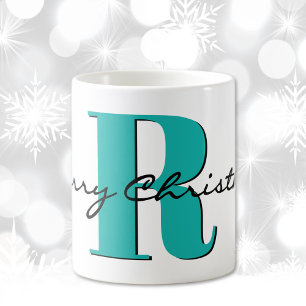 Taza De Café Nombre, Azul de marzo Aquamarina Feliz Navidad
