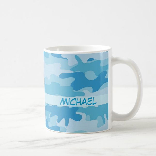 Taza De Café Nombre azul del camuflaje de Camo personalizado (Derecha)