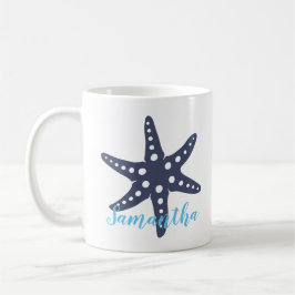 Taza De Café Nombre azul Starfish Midnight