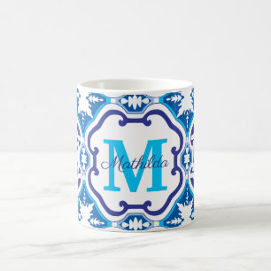 Taza De Café Nombre 💙 + Azulejos azul inicial 004