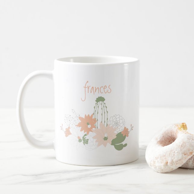 Taza De Café Nombre Cacti Sucultores Florales Nombre (Con donut)