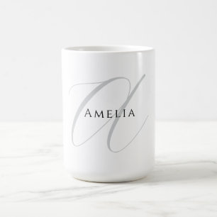 Taza De Café Nombre Chic Monograma Letra Inicial Caligrafía 