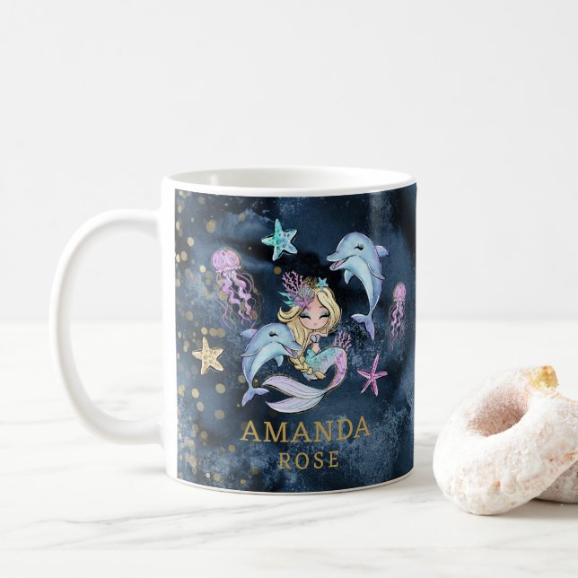 Taza De Café Nombre Chica personalizado Niños Sirenados Mug (Con donut)