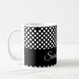 Taza De Café Nombre con lunares negro y blanco minimalista pers