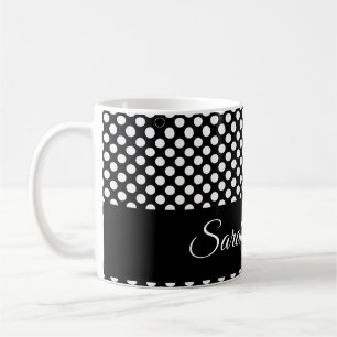 Taza De Café Nombre con lunares negro y blanco minimalista pers