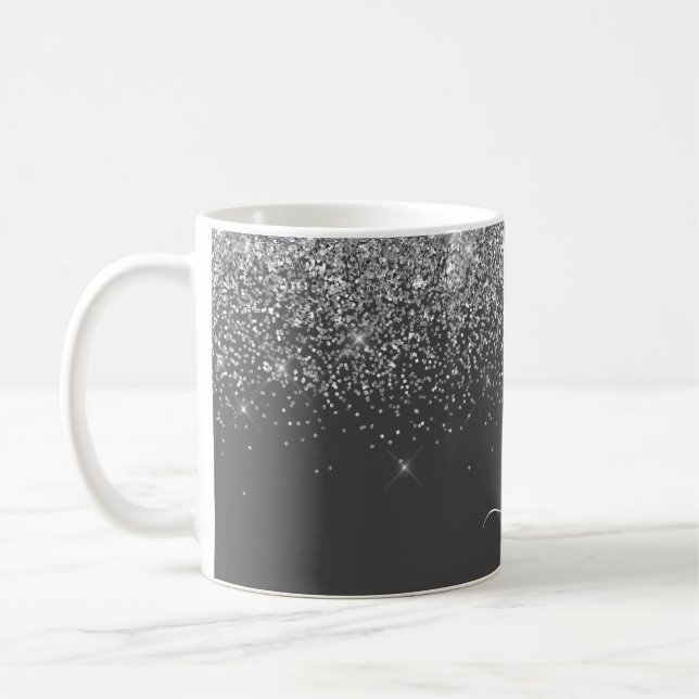 Taza De Café Nombre con monograma brillante de brillo gris plat (Izquierda)