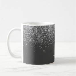 Taza De Café Nombre con Monograma de Brillo Plateado Gris Femen