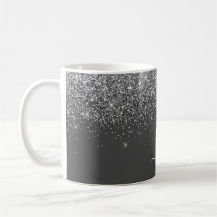 Taza De Café Nombre con Monograma de Brillo Plateado Gris Femen