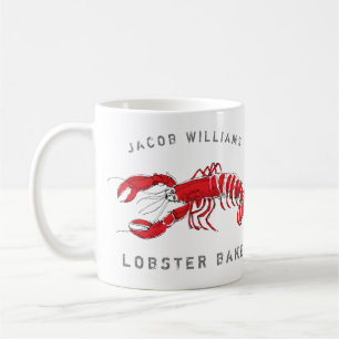 Taza De Café Nombre con monograma de la langosta roja costera
