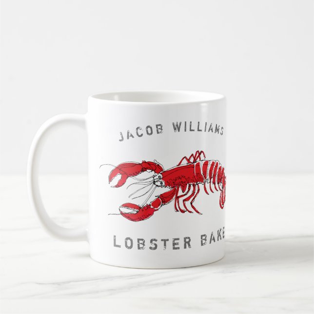 Taza De Café Nombre con monograma de la langosta roja costera (Izquierda)