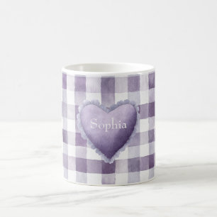 Taza De Café Nombre Corazón Rayas Cuadros Blancos Morado Femeni