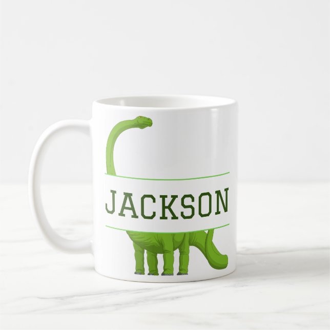 Taza De Café Nombre corto Dinosaurio blanco personalizado (Izquierda)
