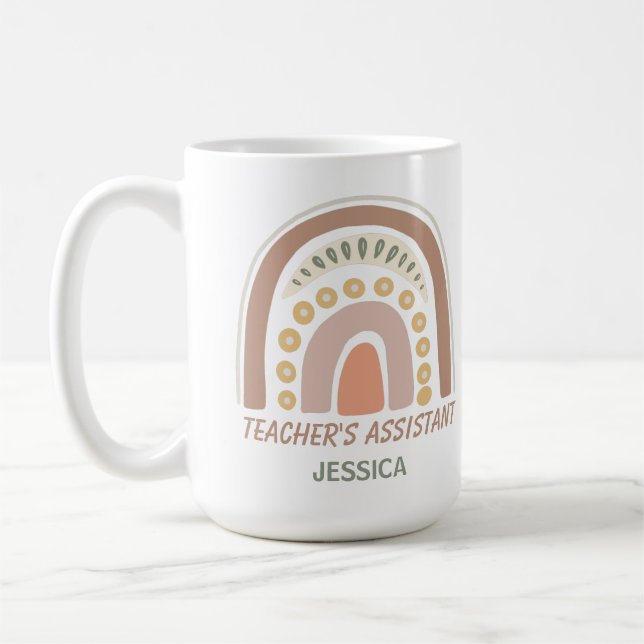 Taza De Café Nombre de asistente de profesor de arcoiris amaril (Izquierda)