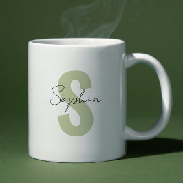Taza De Café Nombre de caligrafía de la letra verde del monogra