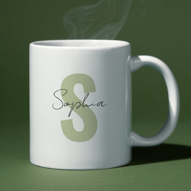 Taza De Café Nombre de caligrafía de la letra verde del monogra (Subido por el creador)