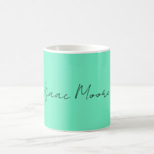 Taza De Café Nombre de caligrafía elegante del guión azul verde