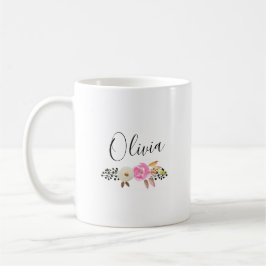 Taza De Café Nombre de caligrafía floral moderna