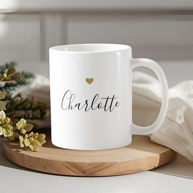 Taza De Café Nombre de caligrafía moderna del corazón dorado (Subido por el creador)