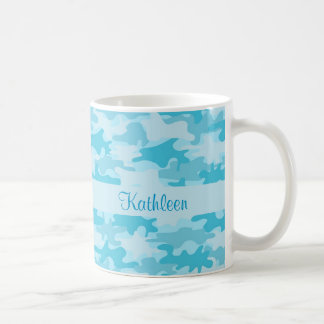 Taza De Café Nombre de camuflaje azul turquesa de camo personal