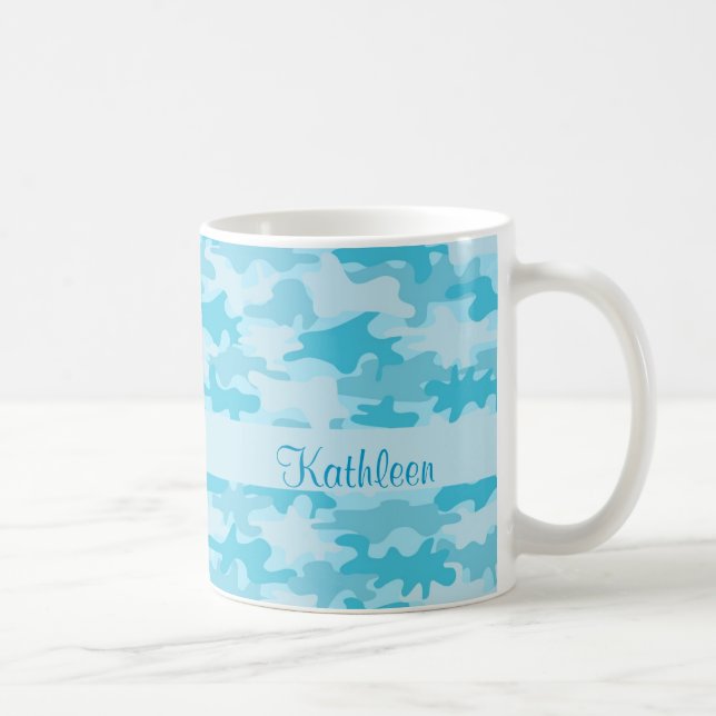 Taza De Café Nombre de camuflaje azul turquesa de camo personal (Derecha)