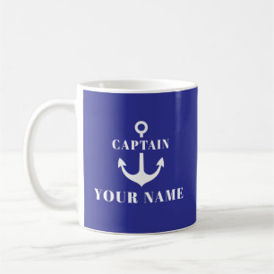 Taza De Café Nombre de Capitán Personalizado Ancla Azul
