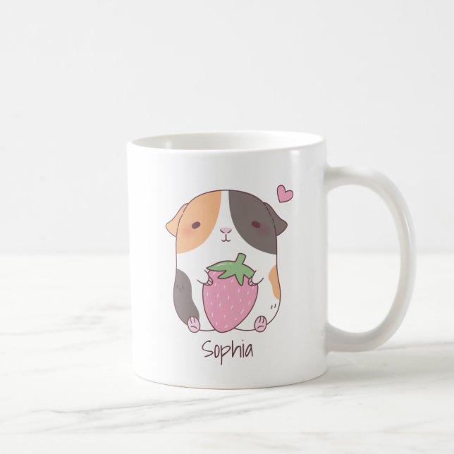 Taza De Café Nombre De Cerdo De Guinea Cuta Y Doodle De Fresa (Derecha)