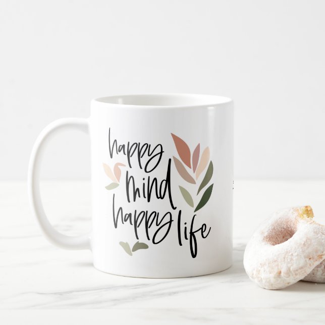 Taza De Café Nombre de cita positiva de Happy Mind Happy Life (Con donut)