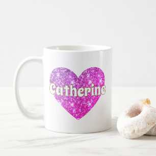 Taza De Café Nombre de corazón de purpurina rosa caliente Glam
