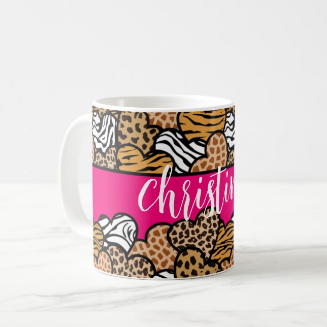 Taza De Café Nombre de corazones de impresión de animales jugue (Anverso izquierdo)