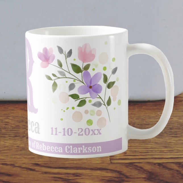 Taza De Café Nombre de cumpleaños significativo y diseño floral (Subido por el creador)
