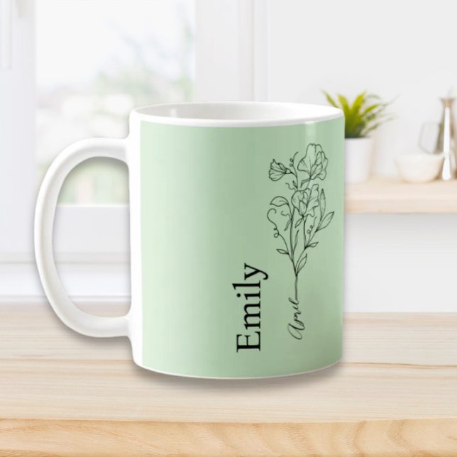 Taza De Café Nombre de dama de honor Sweet Pea Flor de nacimien (Bridesmaid Name Sweet Pea April Birth Flower Coffee Mug)