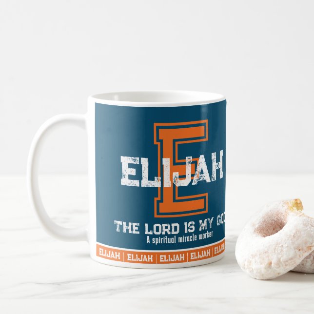 Taza De Café Nombre de Elijah que significa naranja de monogram (Con donut)