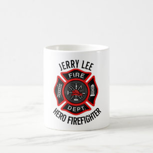 Taza De Café Nombre de encargo del texto del bombero