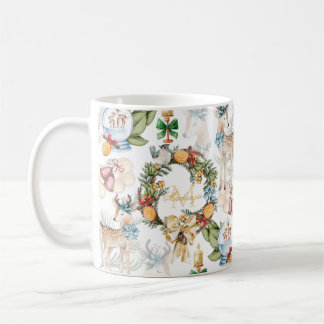 Taza De Café Nombre de familia de Navidades de acuarela