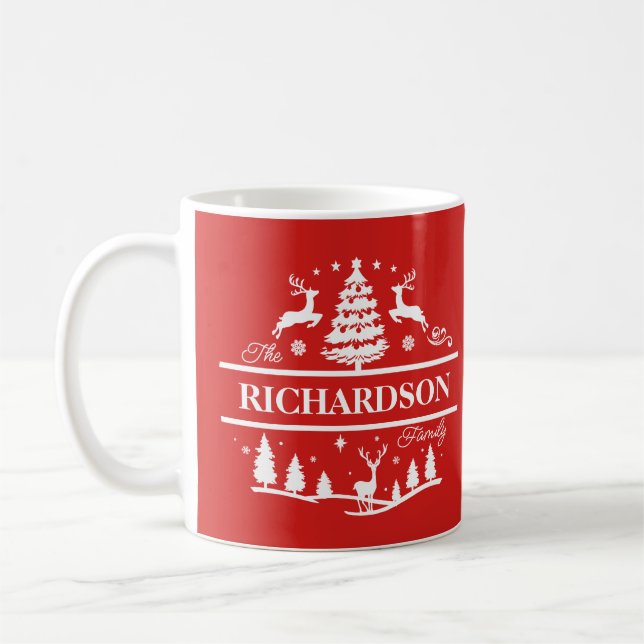 Taza De Café Nombre de familia de Navidades rojos Nombre person (Izquierda)