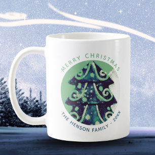 Taza De Café Nombre de familia del árbol de Navidad festivo